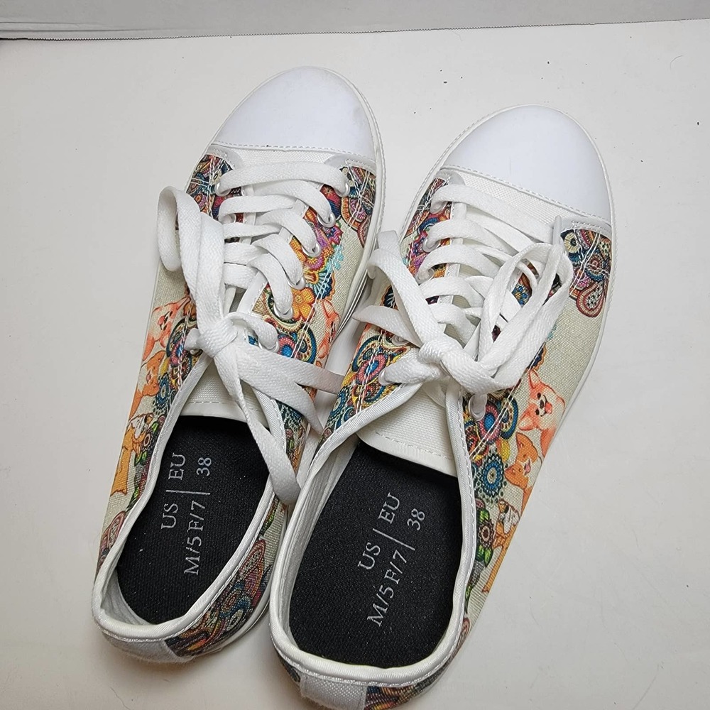 Corgi Sneakers 7 Dog Casual Puppy Tennis Shoes Floral - Picture 5 of 8